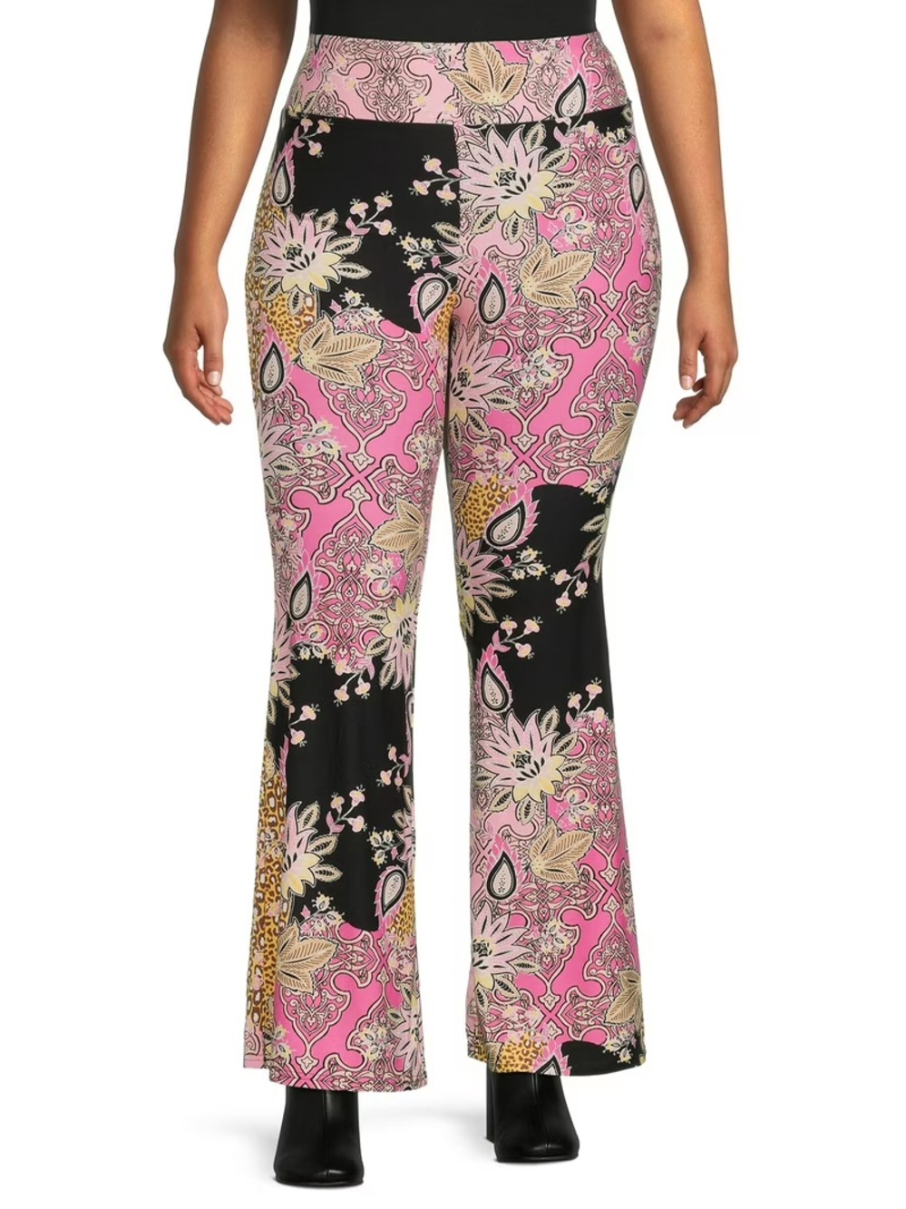 No Boundaries Floral Knit Flare Pants